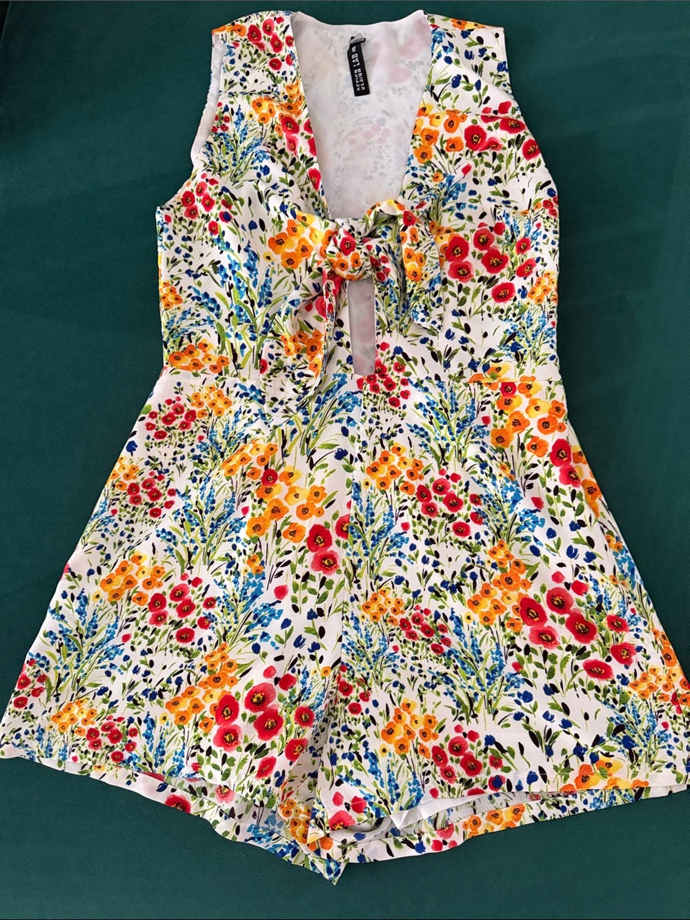 Design Lab Lord & Taylor Floral Tie-Front Romper in White, Red, Yellow, Blue